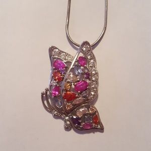 Butterfly silver multicolored stone pendent